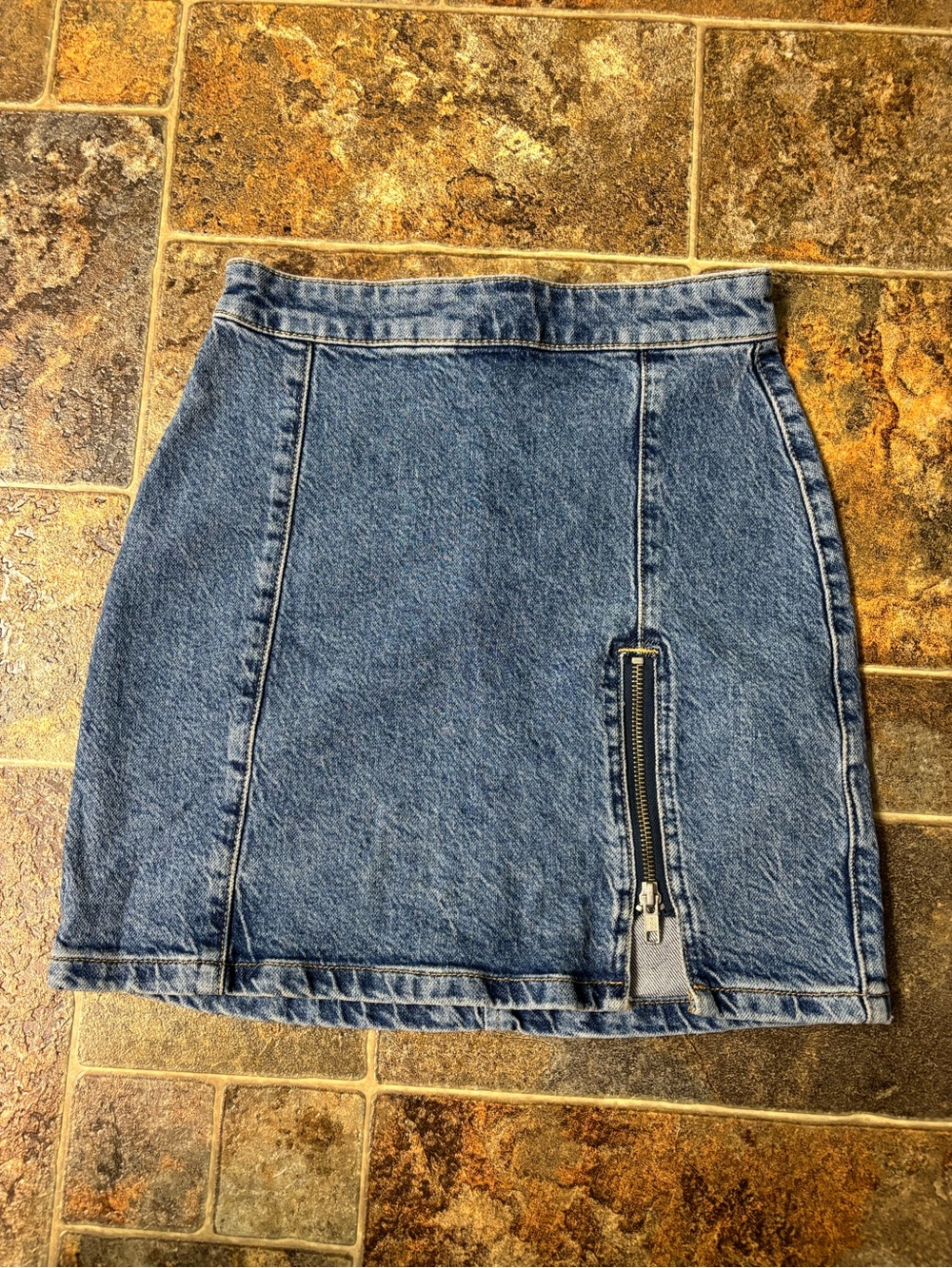 We The Free Medium Blue Denim Mini Skirt with Side Zip Accent